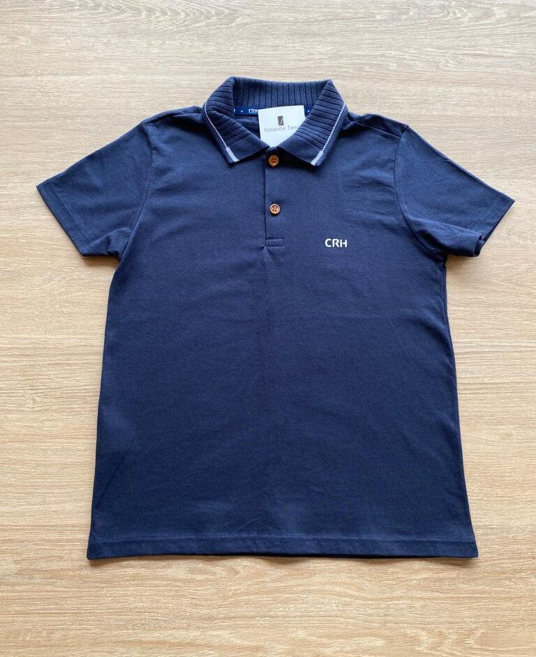 Camisa Polo Tradicional Masculina Infantil Manga Curta Azul Marinho Fernanda Ramos Kids