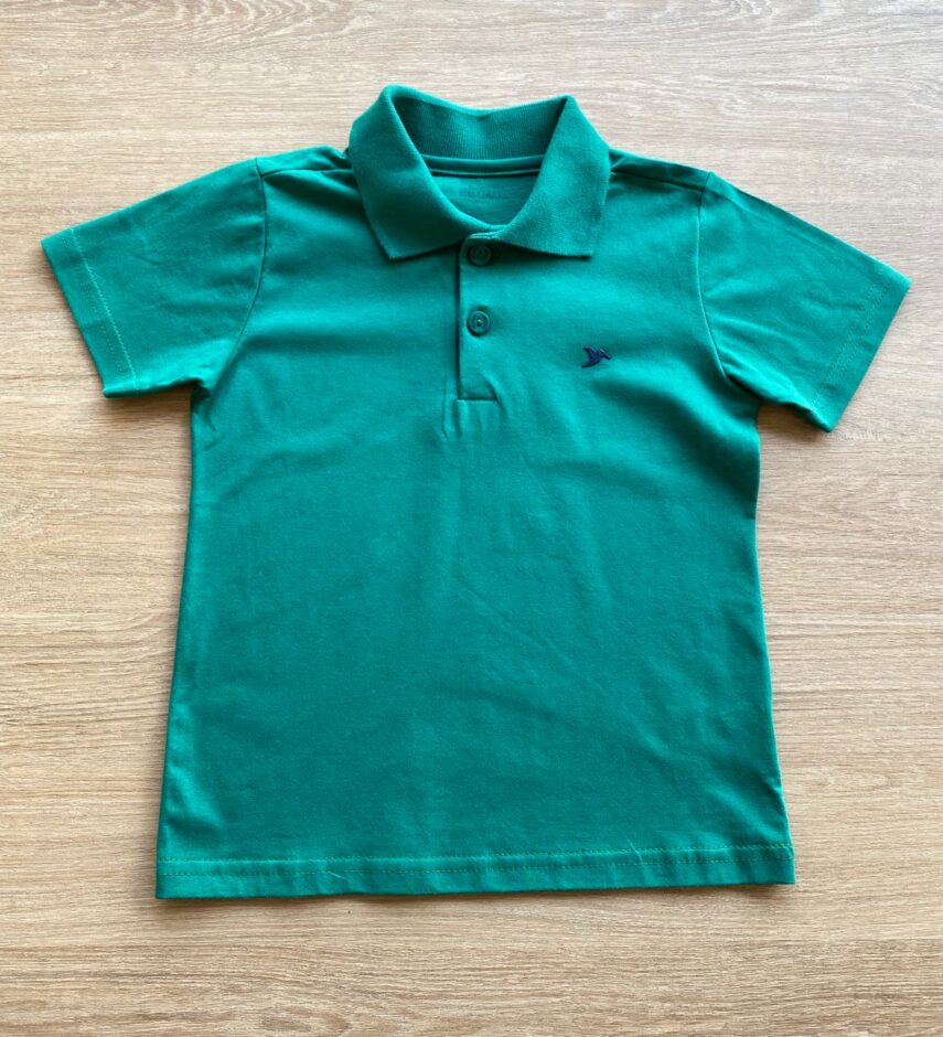Camiseta Gola Polo Masculina Infantil Manga Curta Verde Fernanda Ramos Kids