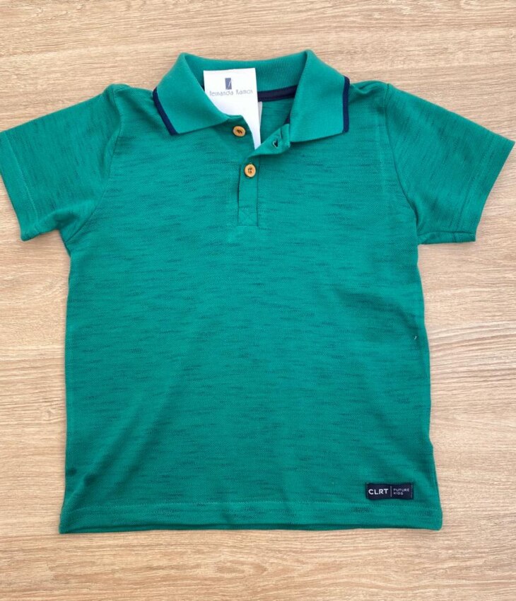 Camiseta Infantil Masculina Manga Curta Gola Polo Verde Fernanda Ramos Kids