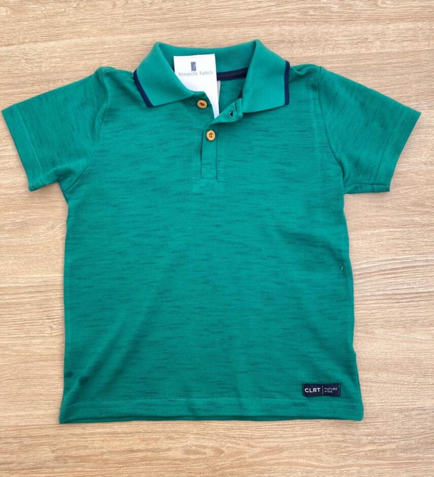 Camiseta Infantil Masculina Manga Curta Gola Polo Verde Fernanda Ramos Kids