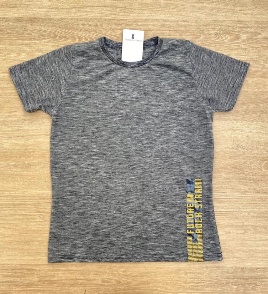 Camiseta Infantil Masculina Cinza com Estampa de Guitarra Fernanda Ramos Kids