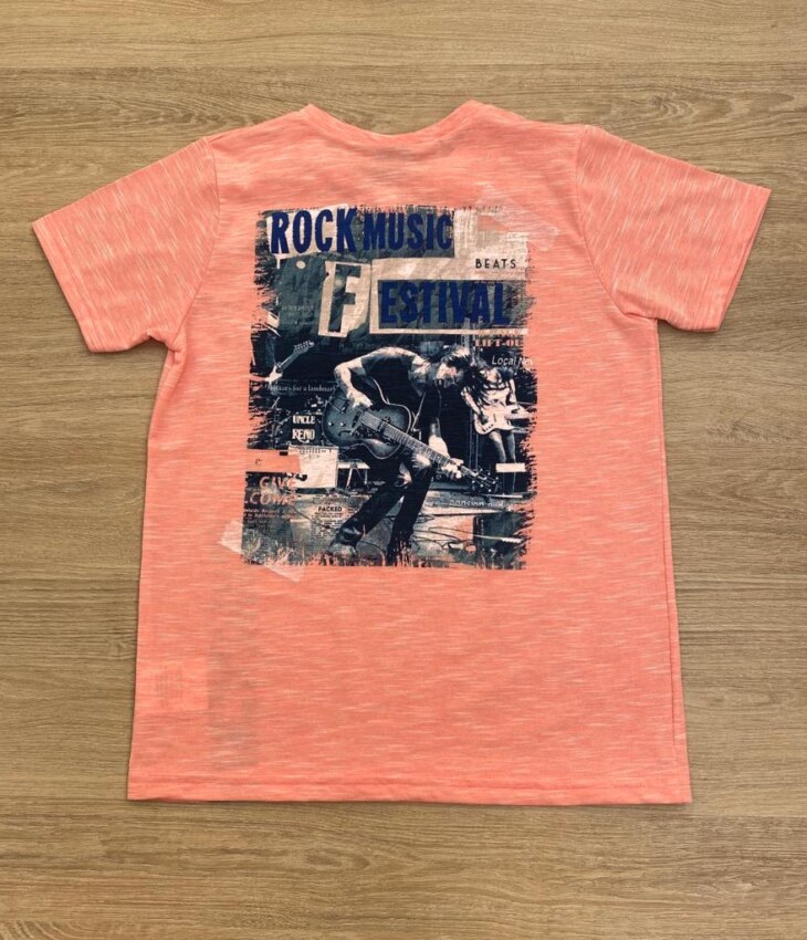 fernandaramoskids com br Camiseta Infantil Masculina Laranja com Estampa de Guitarra2