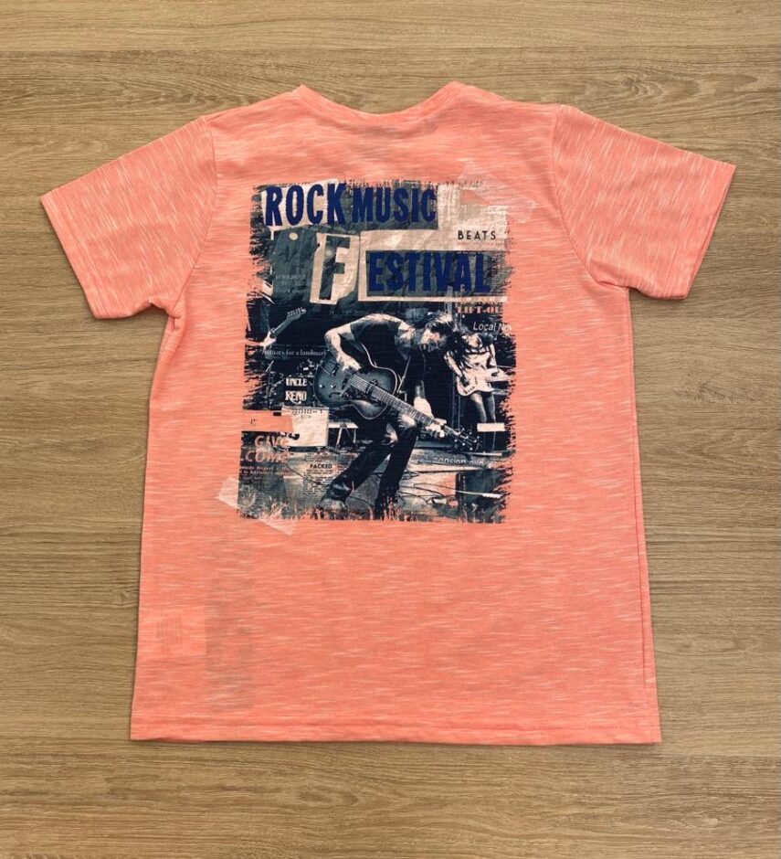 fernandaramoskids com br Camiseta Infantil Masculina Laranja com Estampa de Guitarra2
