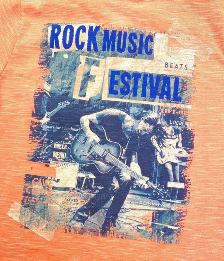 fernandaramoskids com br Camiseta Infantil Masculina Laranja com Estampa de Guitarra3