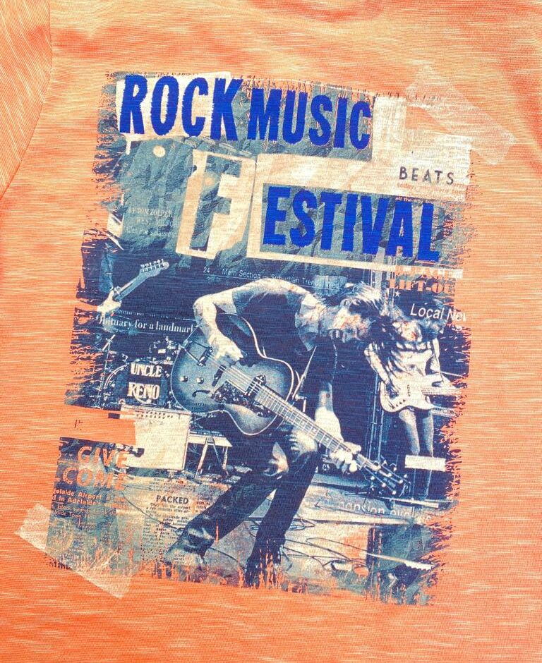 fernandaramoskids com br Camiseta Infantil Masculina Laranja com Estampa de Guitarra3