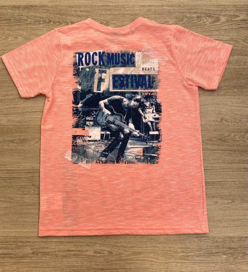 fernandaramoskids com br Camiseta Infantil Masculina Laranja com Estampa de Guitarra4