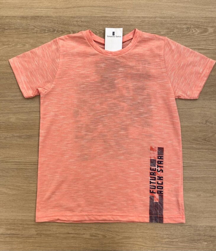 Camiseta Infantil Masculina Laranja com Estampa de Guitarra Fernanda Ramos Kids