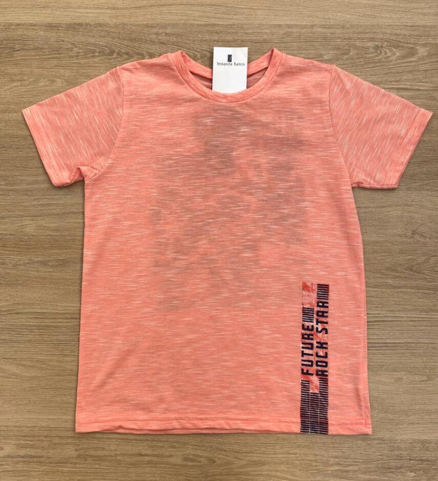 Camiseta Infantil Masculina Laranja com Estampa de Guitarra Fernanda Ramos Kids