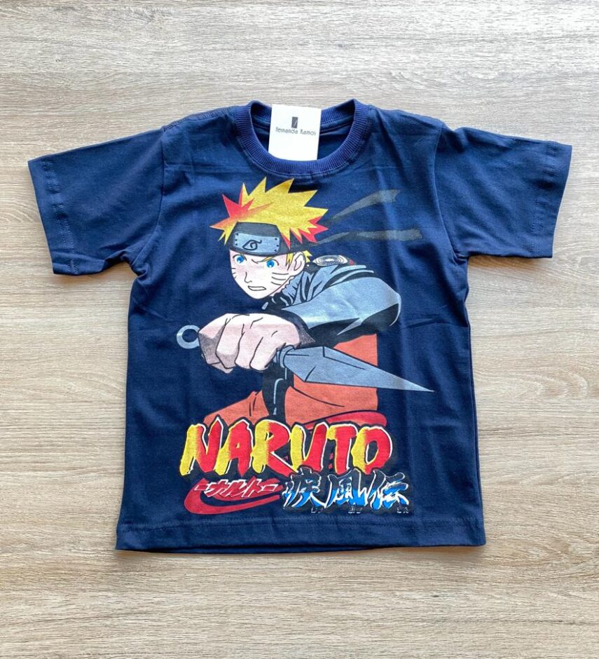 Camiseta Infantil Masculina Manga Curta Azul Marinho com Estampa Fernanda Ramos Kids