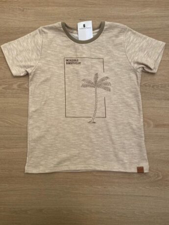 Camiseta Infantil Masculina Manga Curta Bege Coqueiro Fernanda Ramos Kids