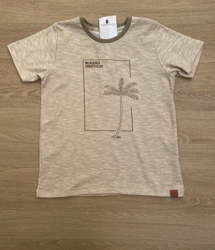 Camiseta Infantil Masculina Manga Curta Bege Coqueiro Fernanda Ramos Kids