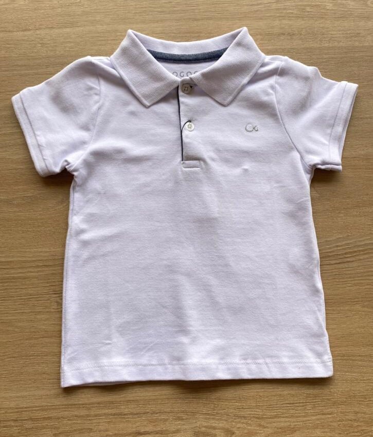 Camiseta Masculina Infantil Essencial Ogochi Gola Polo Branca Fernanda Ramos Kids