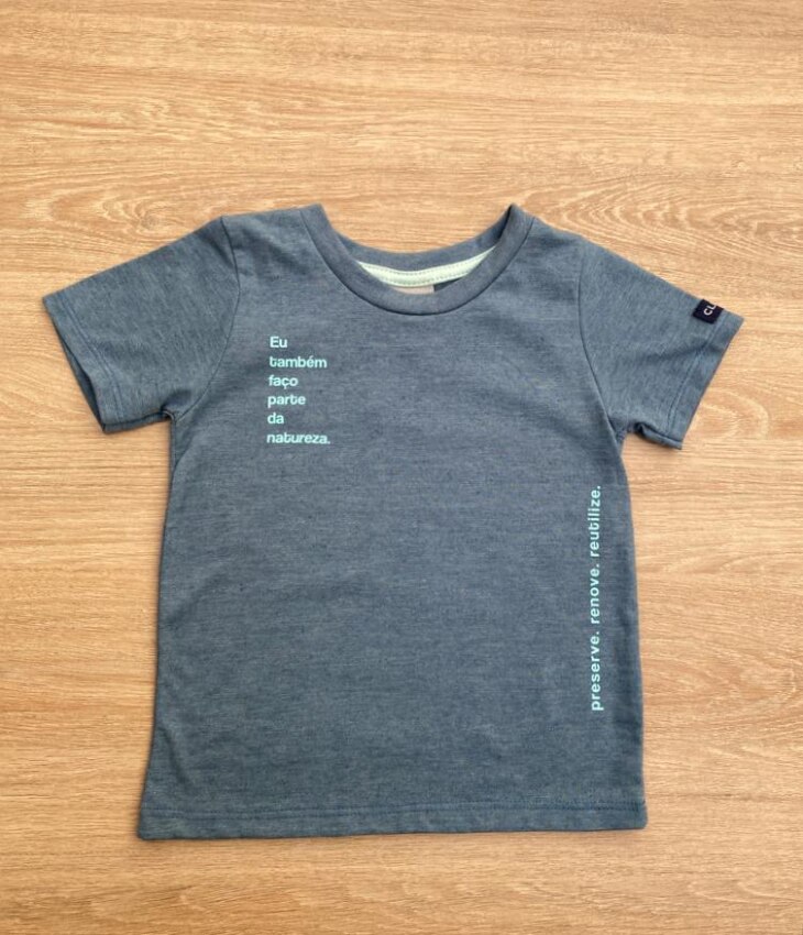 Camiseta Masculina Infantil Manga Curta Azul Mesclado Fernanda Ramos Kids