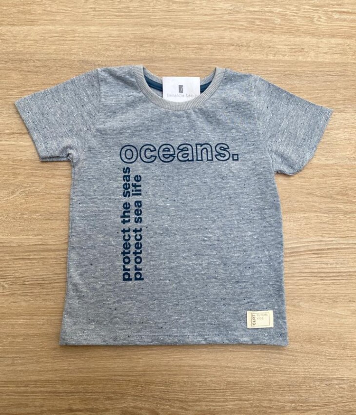 Camiseta Masculina Infantil Manga Curta Oceans Azul Mesclado Fernanda Ramos Kids