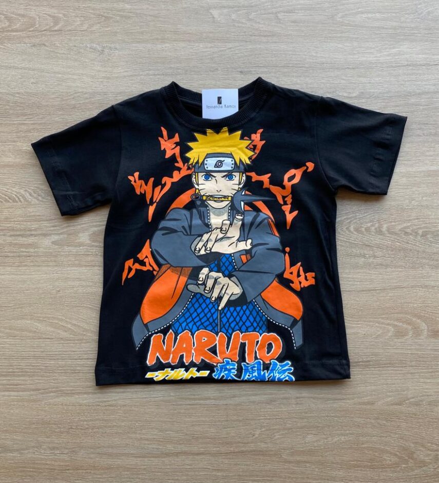 Camiseta Masculina Infantil Manga Curta Preta com Estampa Fernanda Ramos Kids