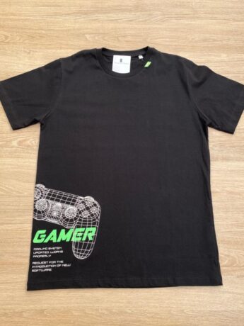 Camiseta Masculina Infantil Manga Curta Preta Gamer Fernanda Ramos Kids