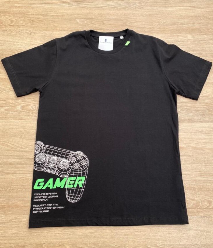 Camiseta Masculina Infantil Manga Curta Preta Gamer Fernanda Ramos Kids