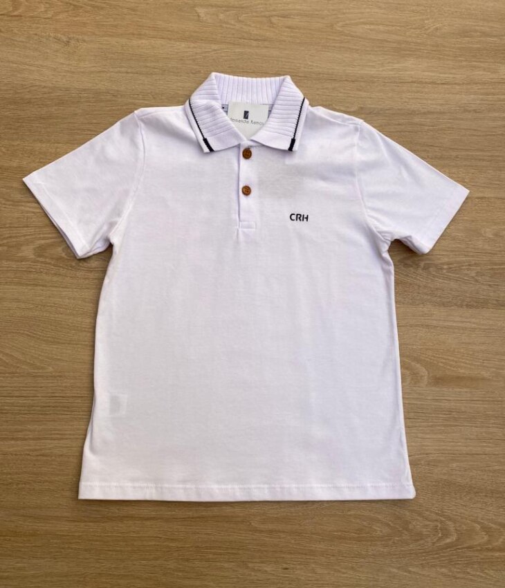 Camiseta Masculina Infantil Polo Tradicional Branca Fernanda Ramos Kids