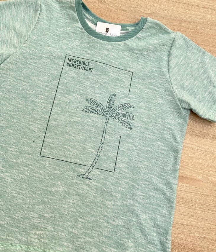 fernandaramoskids com br Camiseta Masculina Infantil Verde Água com Estampa de Coqueiro1