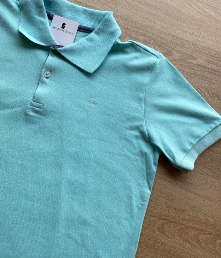 fernandaramoskids com br Camiseta Polo Masculina Infantil Manga Curta Essencial Verde Água1