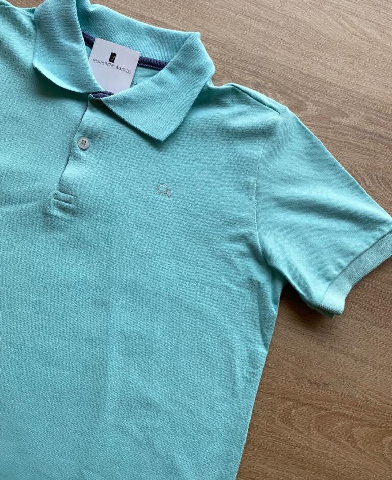 fernandaramoskids com br Camiseta Polo Masculina Infantil Manga Curta Essencial Verde Água1