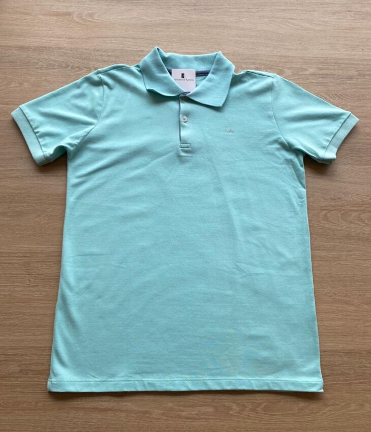 Camiseta Polo Masculina Infantil Manga Curta Essencial Verde Água Fernanda Ramos Kids