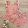 Conjunto Feminino Infantil Cropped com Botões e Short Rose Fernanda Ramos Kids