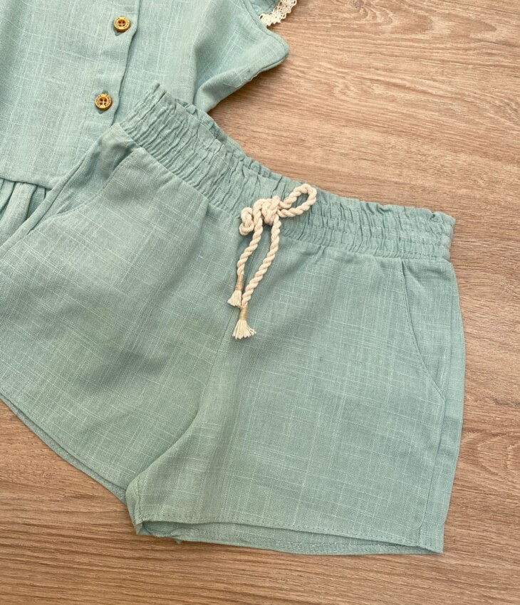 fernandaramoskids com br Conjunto Feminino Infantil Cropped com Botões e Short Verde3