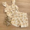 Conjunto Feminino Infantil Cropped e Short Estampado Bege Fernanda Ramos Kids