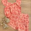 Conjunto Feminino Infantil Cropped e Short Estampado Salmão Fernanda Ramos Kids