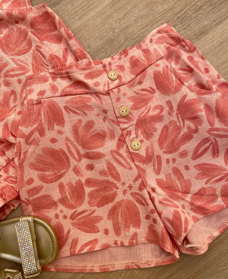 fernandaramoskids com br Conjunto Feminino Infantil Cropped e Short Estampado Salmão2