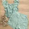 Conjunto Feminino Infantil Cropped Estampado e Short Verde com Bolsos Fernanda Ramos Kids