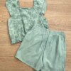 fernandaramoskids com br Conjunto Feminino Infantil Cropped Estampado e Short Verde com Bolsos2