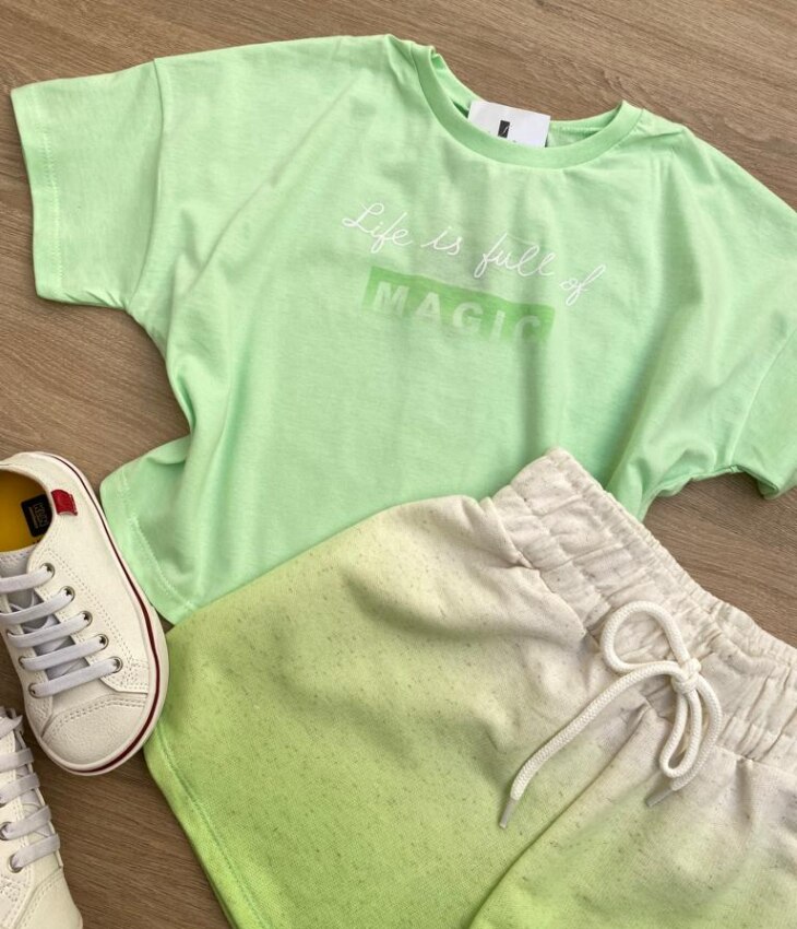 fernandaramoskids com br Conjunto Feminino Juvenil Magic Cropped e Short Verde1