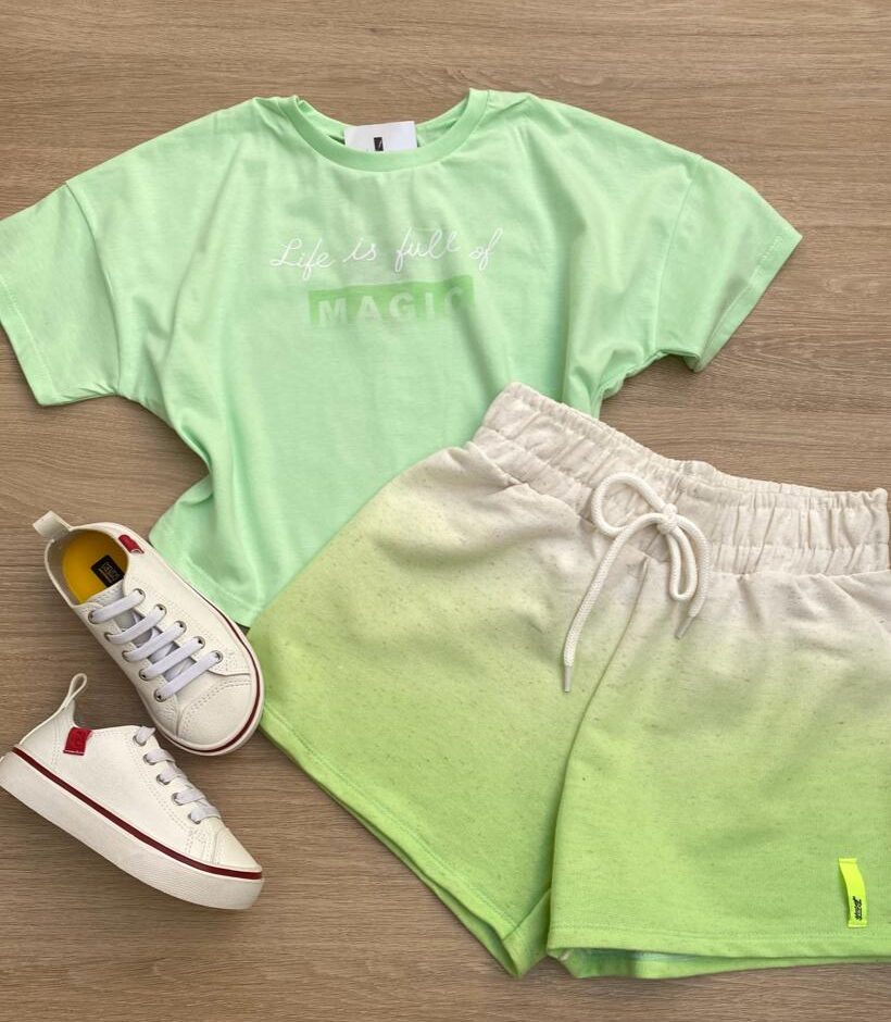 Conjunto Feminino Juvenil Magic Cropped e Short Verde Fernanda Ramos Kids