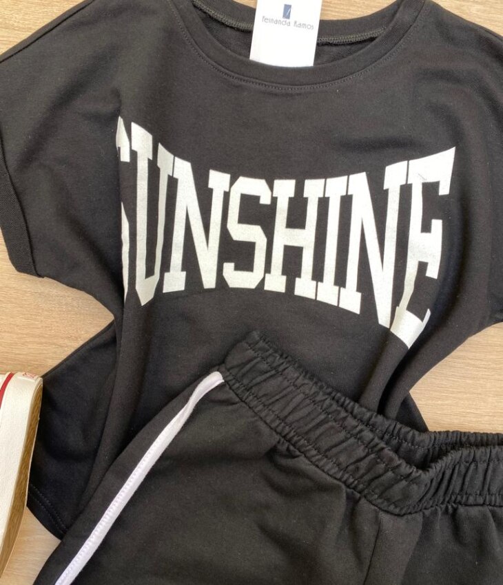 fernandaramosstore com br Conjunto Feminino Juvenil Sunshine Blusa e Short Preto1