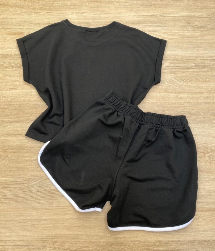 fernandaramosstore com br Conjunto Feminino Juvenil Sunshine Blusa e Short Preto3