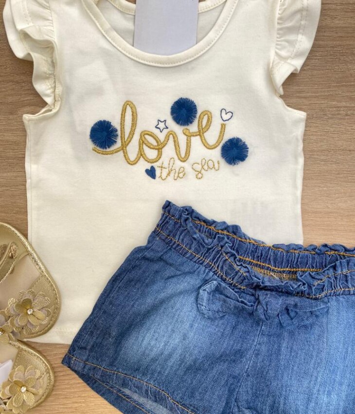 fernandaramoskids com br Conjunto Infantil Feminino Blusa com Babado e Short de Laço1