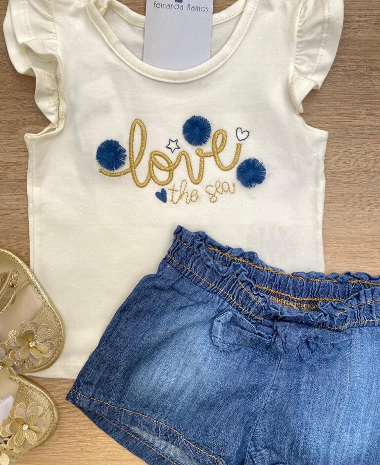 fernandaramoskids com br Conjunto Infantil Feminino Blusa com Babado e Short de Laço1