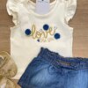 fernandaramoskids com br Conjunto Infantil Feminino Blusa com Babado e Short de Laço2