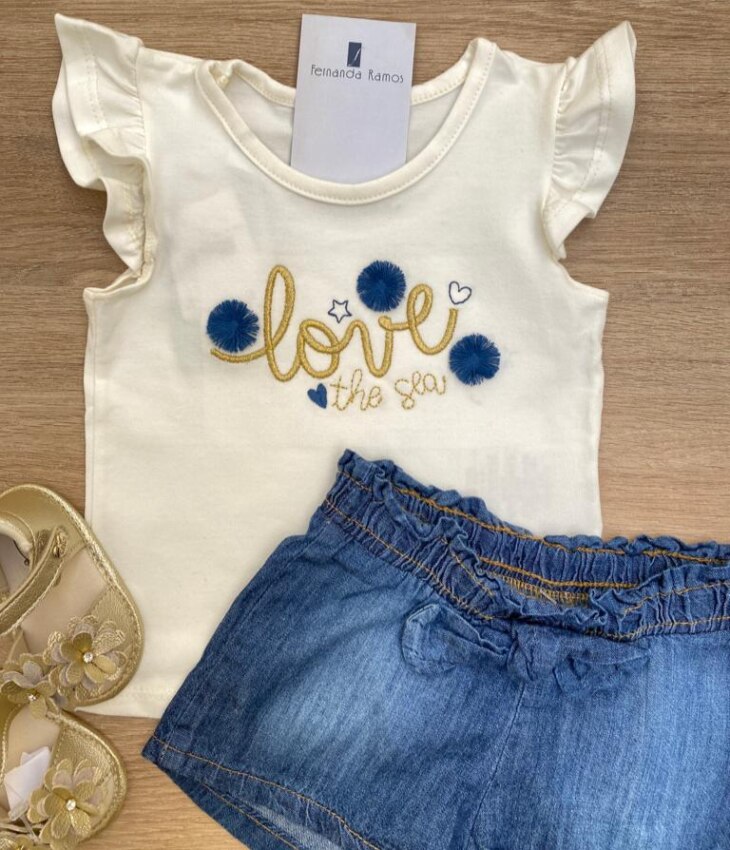 fernandaramoskids com br Conjunto Infantil Feminino Blusa com Babado e Short de Laço2
