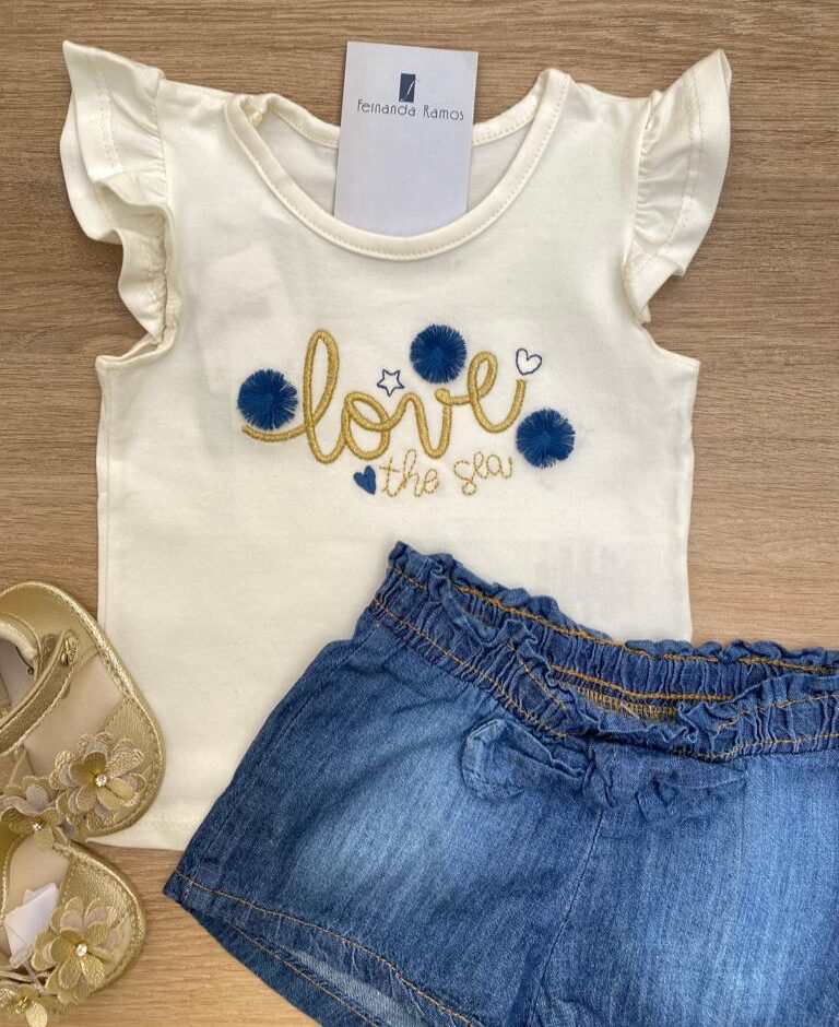 fernandaramoskids com br Conjunto Infantil Feminino Blusa com Babado e Short de Laço2