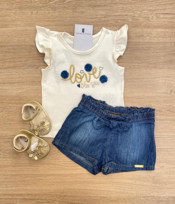 Conjunto Infantil Feminino Blusa com Babado e Short de Laço Fernanda Ramos Kids