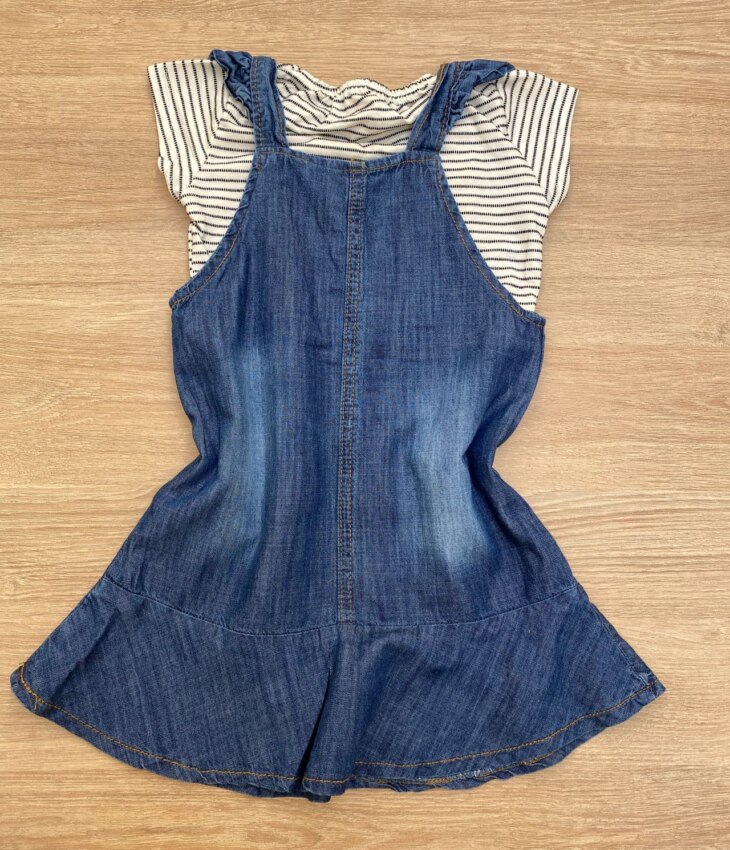 fernandaramoskids com br Conjunto Infantil Feminino Blusa Listrada e Salopete Jeans com Bolsos4