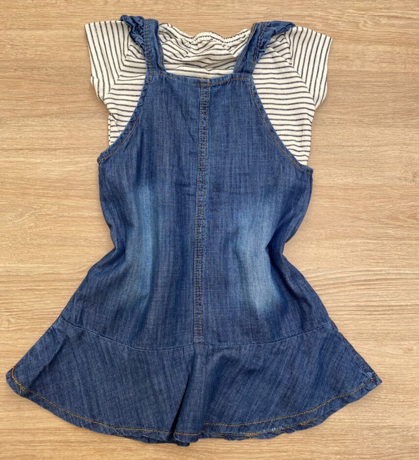 fernandaramoskids com br Conjunto Infantil Feminino Blusa Listrada e Salopete Jeans com Bolsos4