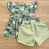 fernandaramoskids com br Conjunto Infantil Feminino Blusa Manga Curta Estampada e Short Verde com Amarração