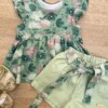 fernandaramoskids com br Conjunto Infantil Feminino Blusa Manga Curta Estampada e Short Verde com Amarração2