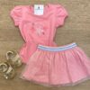 Conjunto Infantil Feminino Blusa Manga Curta Estrela e Short Saia Rosa Fernanda Ramos Kids