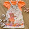 Conjunto Infantil Feminino Body Laranja Flúor e Salopete Estampada Fernanda Ramos Kids