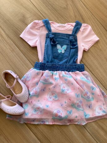 fernandaramoskids com br Conjunto Infantil Feminino Body Rosa e Salopete Estampada1
